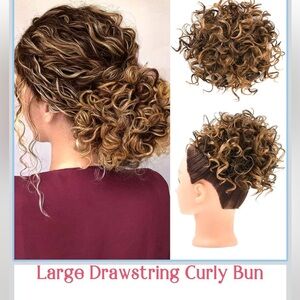 Curly Drawstring Hair Bun - Brown